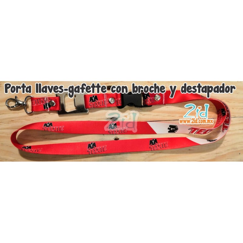 PORTA LLAVES-CREDENCIAL LANYARD TECATE ROJA CON DESTAPADOR Y BROCHE