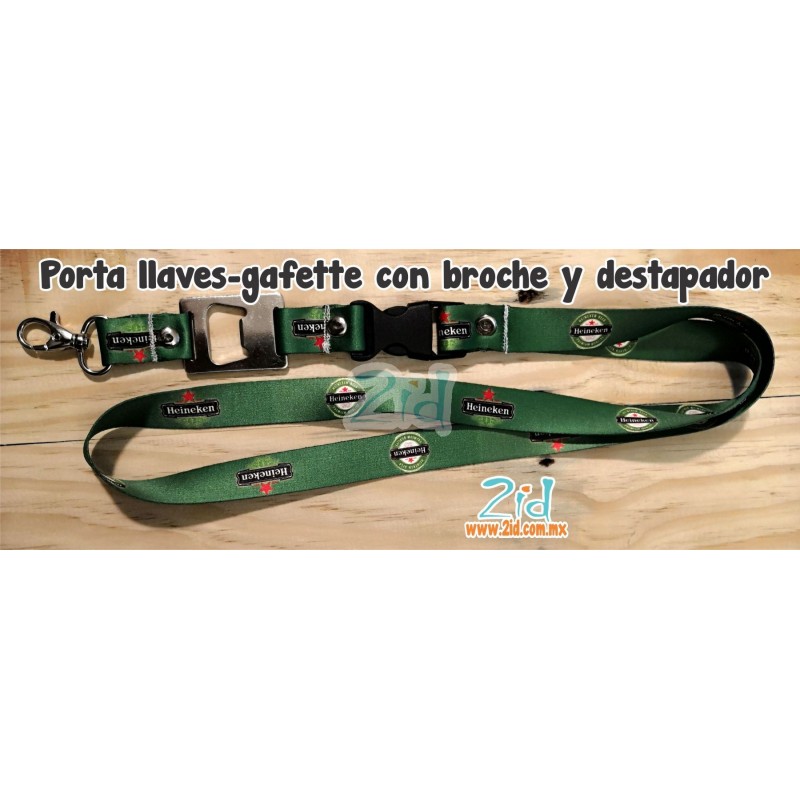 PORTA LLAVES-CREDENCIAL LANYARD HEINEKEN CON DESTAPADOR Y BROCHE